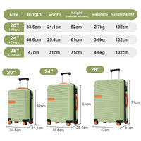 Hardshell Luggage Sets 3 Pcs Contrast Color Suitcase With Spinner Wheels And Tsa Lock 20" 24" 28" Available Light Green Abs