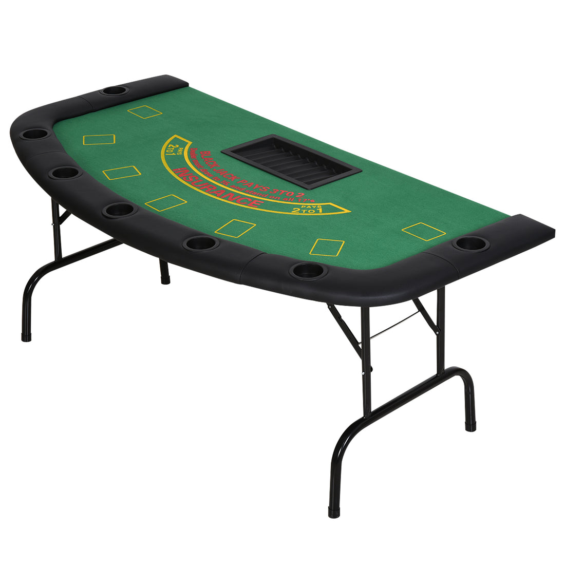 Soozier Poker Table Foldable, 72" Blackjack Table For 7 Players With Chip & Cup Holder, Green Felt Green Mdf Steel