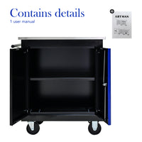 Double Door Clapboardl Multi Function Tool Cart Blak Blue Black Blue Steel