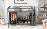 Full Size Loft Bed Frame With Wardrobe,Low Storage Table And Storage Staircase,Gray Expected Arrival Time:10.20 Gray Solid Wood Mdf