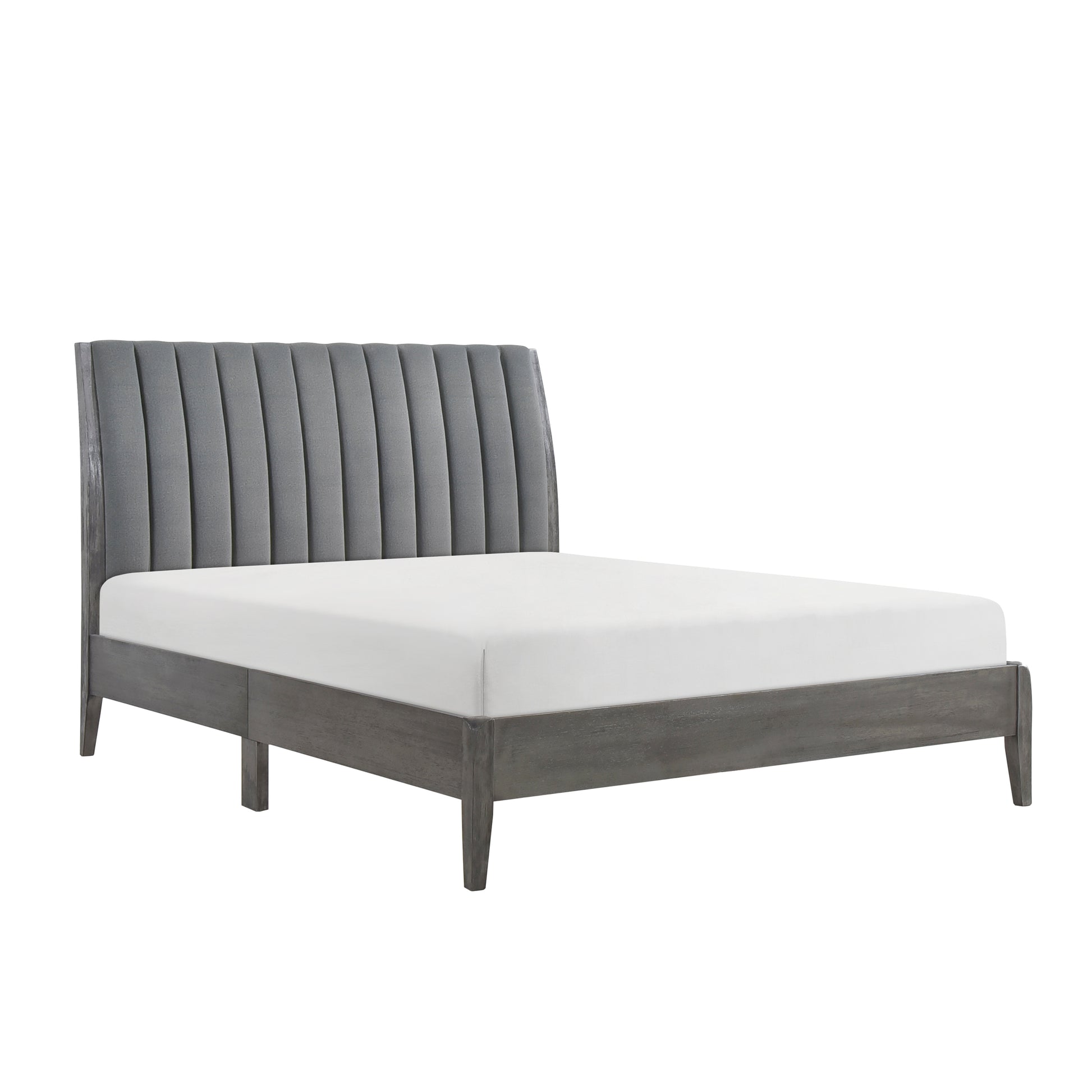 Modern Style Queen Platform Bed 1Pc Velvet Upholstered Headboard Gray Finish Solid Wood Legs Bedroom Furniture Bed In A Box Box Spring Not Required Queen Gray Gray Wood Bedroom Velvet Engineered