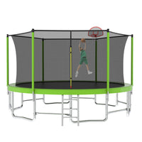 16Ft Trampoline With Balance Bar & Basketball Hoop&Ball, Astm Approved Reinforced Type Outdoor Trampoline With Enclosure Net Green Steel