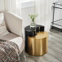 Modern & Contemporary Style End Table Made With Iron Sheet Frame In Black & Gold Black Gold Primary Living Space Modern Glossy Round Coffee & End Tables Iron Iron