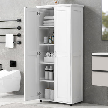 Storage Cabinet With Two Doors For Bathroom, Office, Adjustable Shelf, Mdf Board, White White Mdf