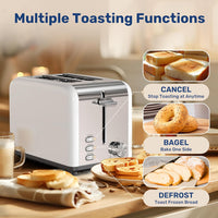 2 Slice Toaster With 6 Browning Setting And 3 Function, Extra Wide Slot & Removable Crumb Tray, Retro Stainless Steel Style, For Bread & Waffle White Stainless Steel