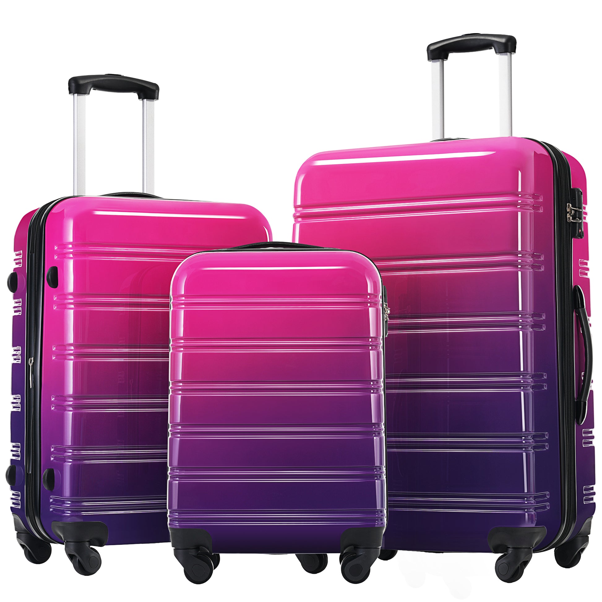 Hardshell Luggage Sets 3 Piece Gradient Color Expandable Suitcase With Spinner Wheels And Tsa Lock Lightweight 20" 24" 28" Available,Purple And Pink Multicolor Purple Abs