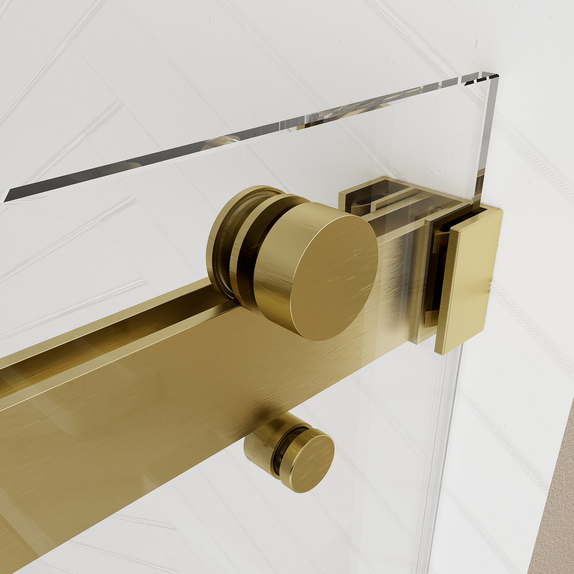 56 60 Inches Width 76 Inches Height Double Sliding Frameless Shower Door With 3 8 Inches 10Mm Clear Tempered Glass, Brushed Gold Finish Brushed Gold Bathroom Luxury,Modern Glass Aluminium,Stainless