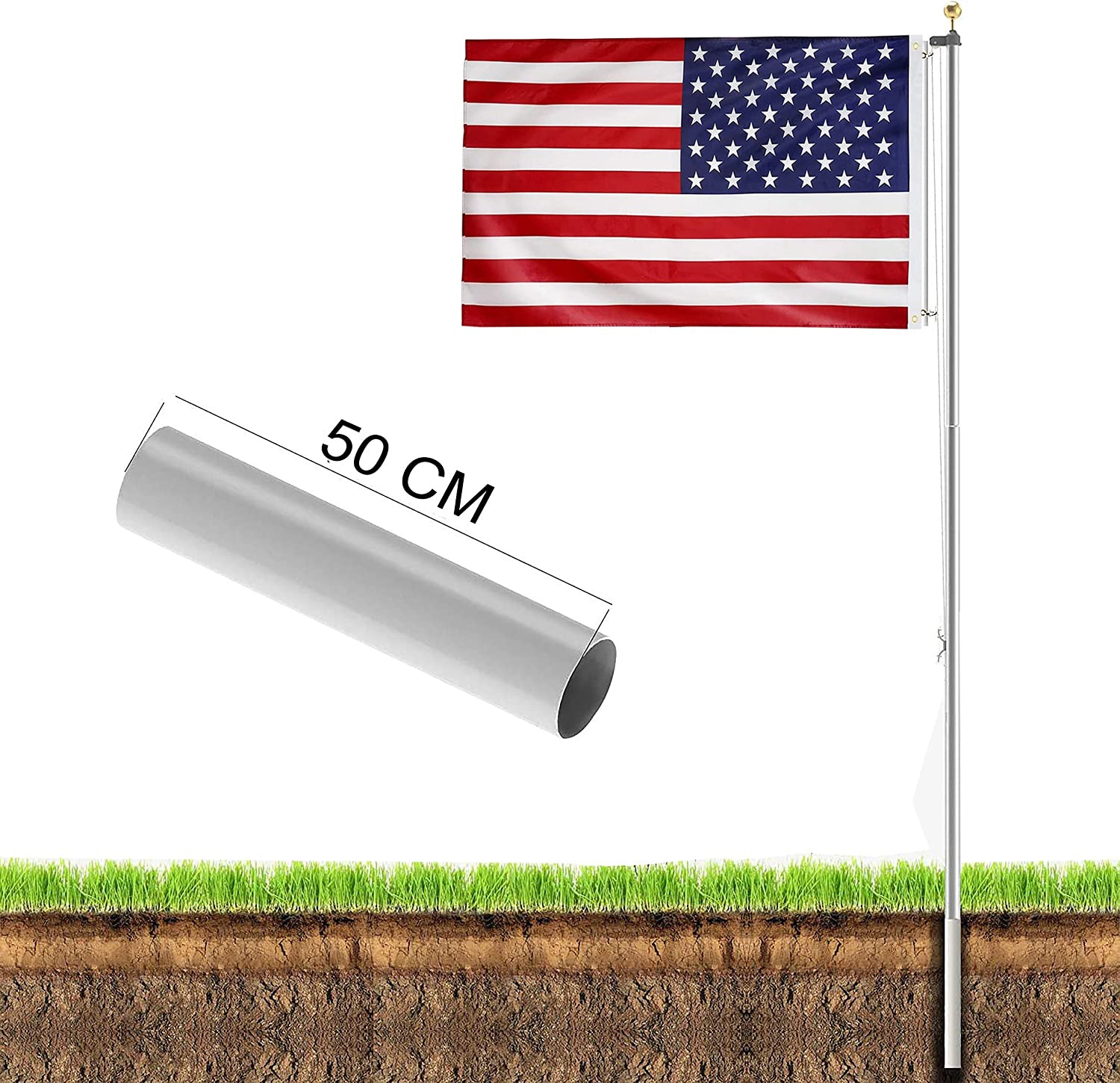 20Ft Flag Pole Silver Aluminium