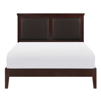 Classic Cherry Finish Queen Size Panel Bed Upholstered Headboard Wooden Bedroom Furniture 1Pc Box Spring Required Queen Cherry Wood Bedroom Panel Faux Leather Wood