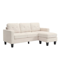 Velvet Sectional Couch Withl Shaped Sofa With Ottoman For Small Apartment Beige Velvet 3 Seat