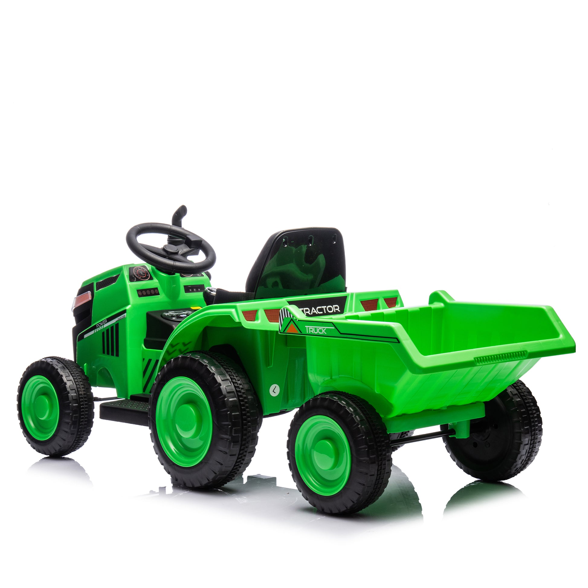 12V Kids Ride On Electric Tractor Black Knight,Kids Ride On Toy.2Wd,Non Skid Tires, Steering Wheel, Foot Pedal,With Removable Storage Tug,Light,Bluetooth,Music,Mp3,Usb,Power Display For Kids Aged 3 . Green 50 99 Lbs Polypropylene