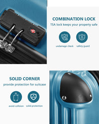 3 Piece Luggage Set With Tsa Lock& Double Spinner Wheels, Expandable For Large Storage Blue Abs