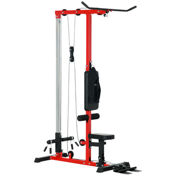 Soozier Cable Machine, Lat Machine With High And Low Pulley Stations, Cable Row Machine With Adjustable Seat And Flip Up Footplate, For Home Gym, Black And Red Black Red Steel