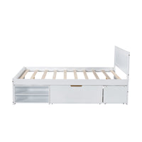 Full Size Platform Bed With Drawer And Two Shelves, White Full Antique White Mdf Lvl