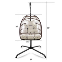 Swing Egg Chair With Stand Indoor Outdoor Wicker Rattan Patio Basket Hanging Chair With C Type Bracketwith Cushion And Pillow,Patio Wicker Folding Hanging Chair Special Construction Cup Holder Beige