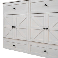 Queen Size Murphy Bed With Large Drawers & Usb Ports,Brushed White Queen White Plywood