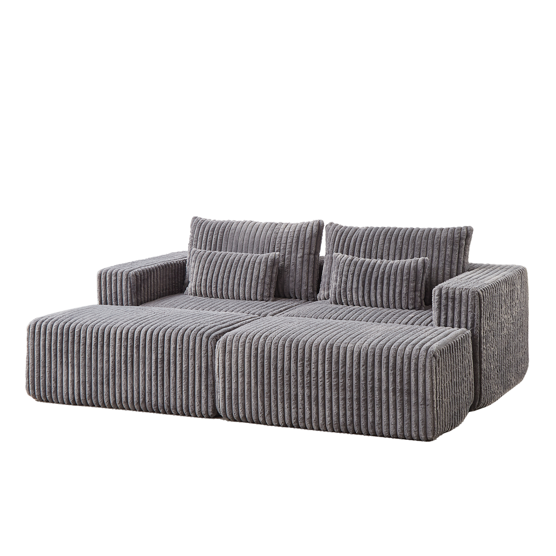 87" Oversized Sectional Lounge Chaise,No Assembly Required,Cloud Plush Loveseat With Two Removable Footstool,Fluffy Modern Sleeper Chair For Indoor Living Room Bedroom Grey Corduroy 2 Seat