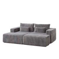 87" Oversized Sectional Lounge Chaise,No Assembly Required,Cloud Plush Loveseat With Two Removable Footstool,Fluffy Modern Sleeper Chair For Indoor Living Room Bedroom Grey Corduroy 2 Seat