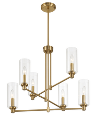 Timeless Six Lights Chandelier With Clear Ribbed Glass Satin Brass Antique Brass,Clear,Gold Ceiling Lights Brass,Glass