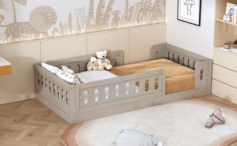 Wood Twin Size Platform Bed With Guardrail, Natural Expected Arrival Time: 10.28 Box Spring Not Required Twin Natural Wood Bed Frame Solid Wood Mdf