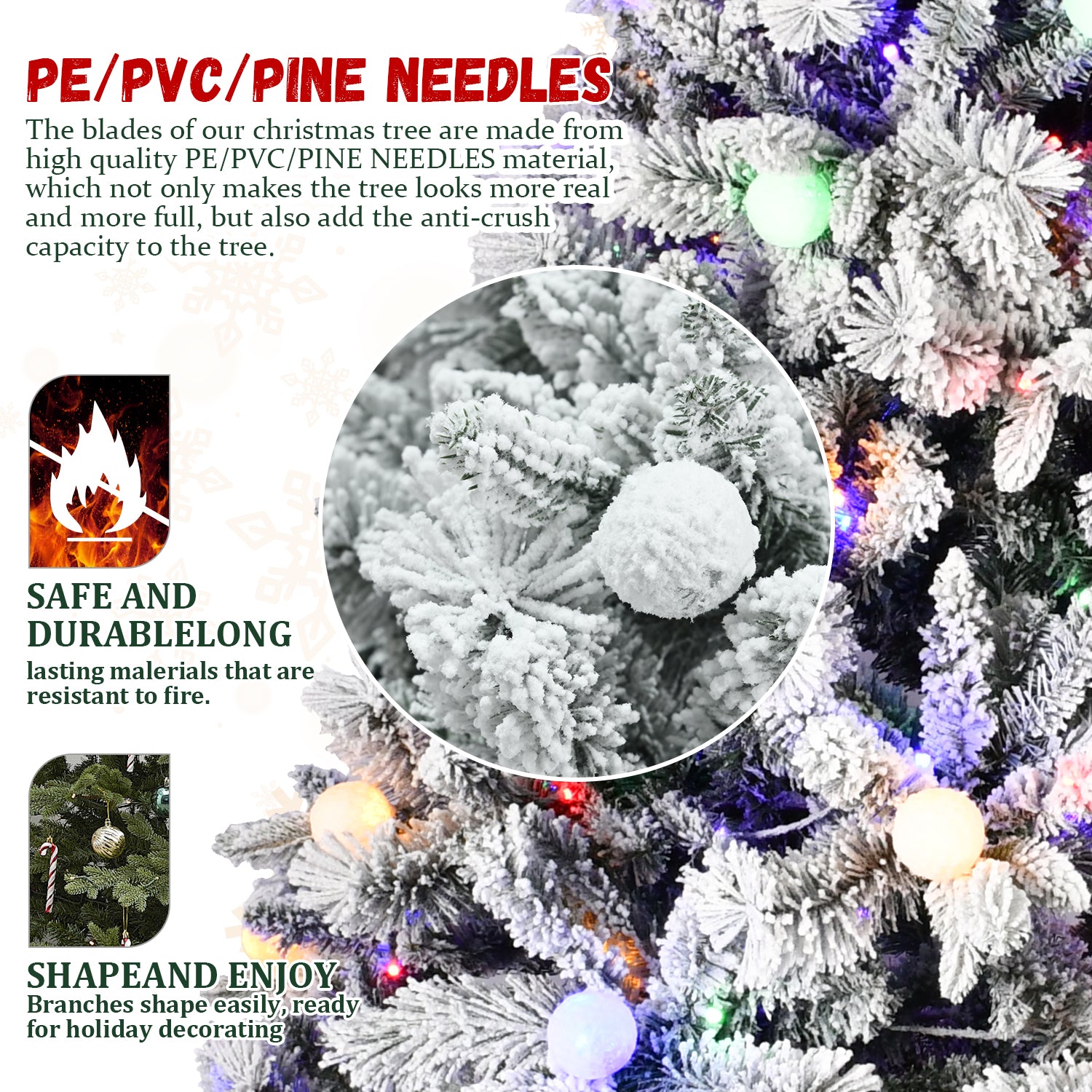 8Ft Pe Pvc Pine Mixed Christmas Tree With Colorful Warm Light 10 Function Led, Memory Wire & Easy Power Technology Green,White Polyethylene