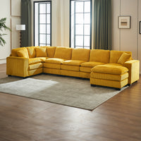 Modern U Shaped 6 Seat Sectional Sofa Couch With One Ottoman And Three Toss Pillows ,Modular Sofa For Living Room,Corduroy Sofa Yellow Corduroy 7 Seat