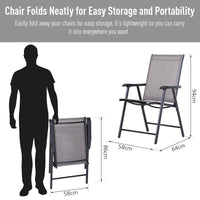 Outsunny Set Of 2 Patio Folding Chairs, Stackable Outdoor Sling Patio Dining Chairs With Armrests For Lawn, Camping, Dining, Beach, Metal Frame, No Assembly, Gray Gray Fabric Metal