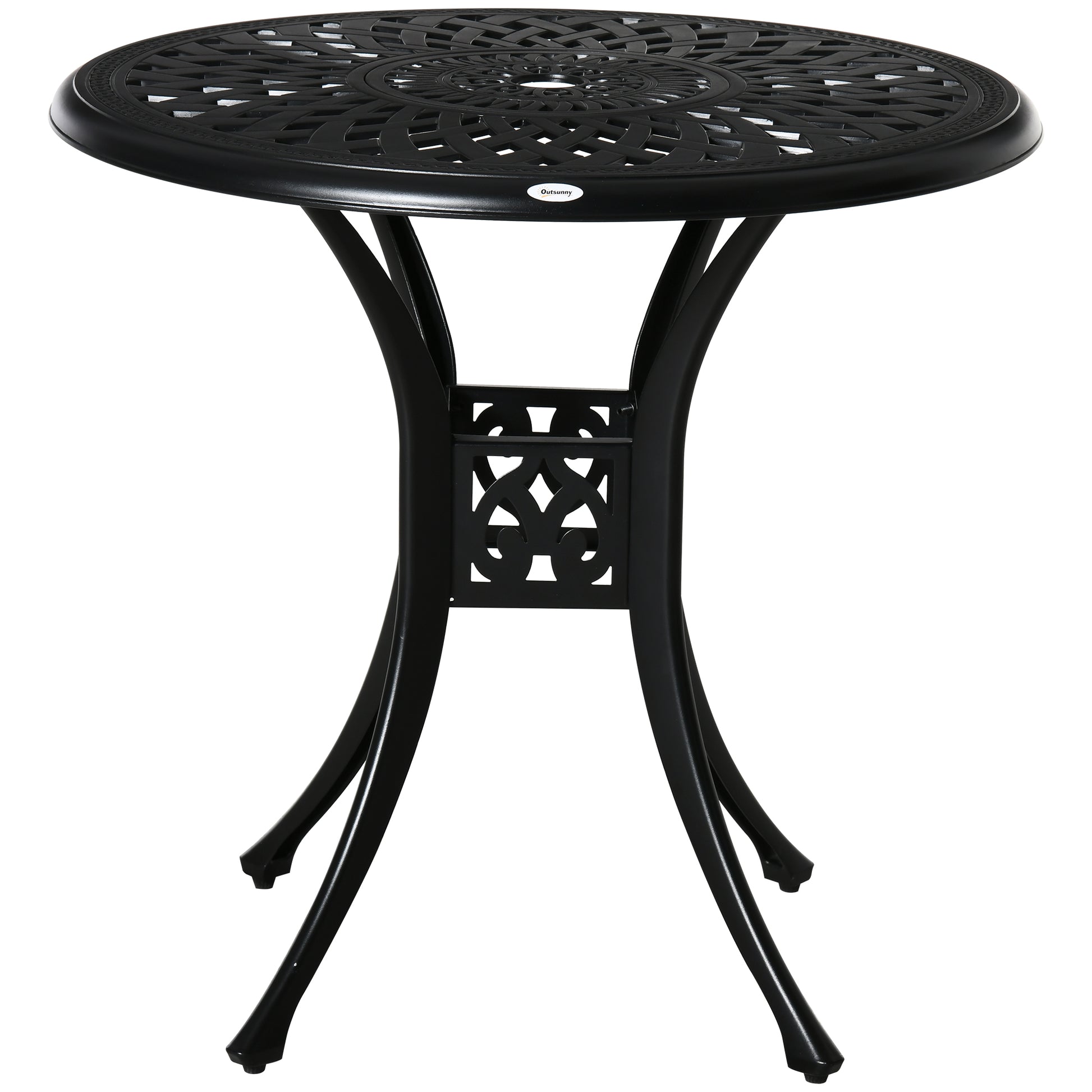 Outsunny 30" Round Patio Dining Table With Umbrella Hole, Antique Cast Aluminum Outdoor Bistro Table Only, Black Black Aluminium