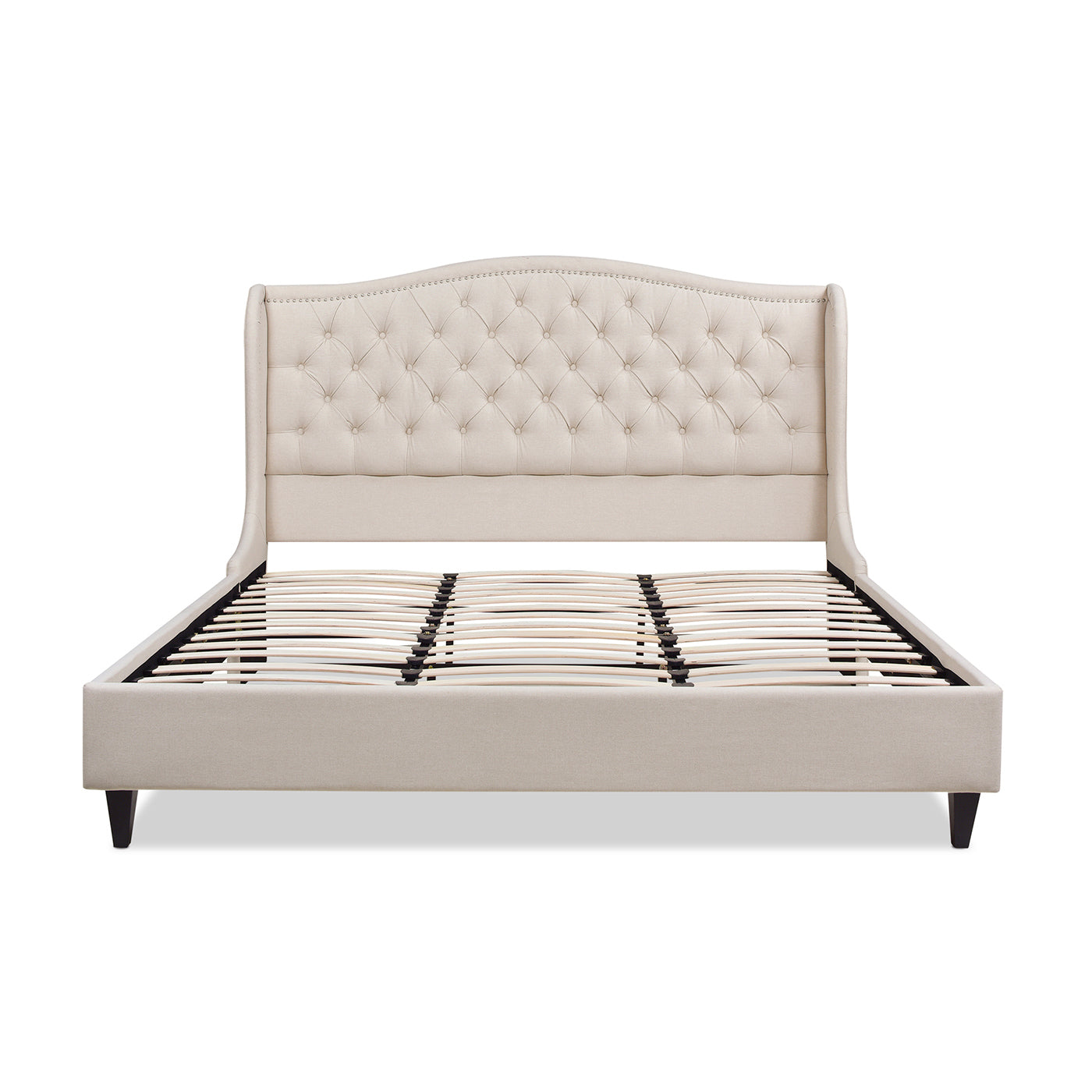 Coverley Tufted Shelter Platform Bed, King, Sky Neutral Beige Polyester Box Spring Not Required King Beige Wood Foam Polyester Polyester