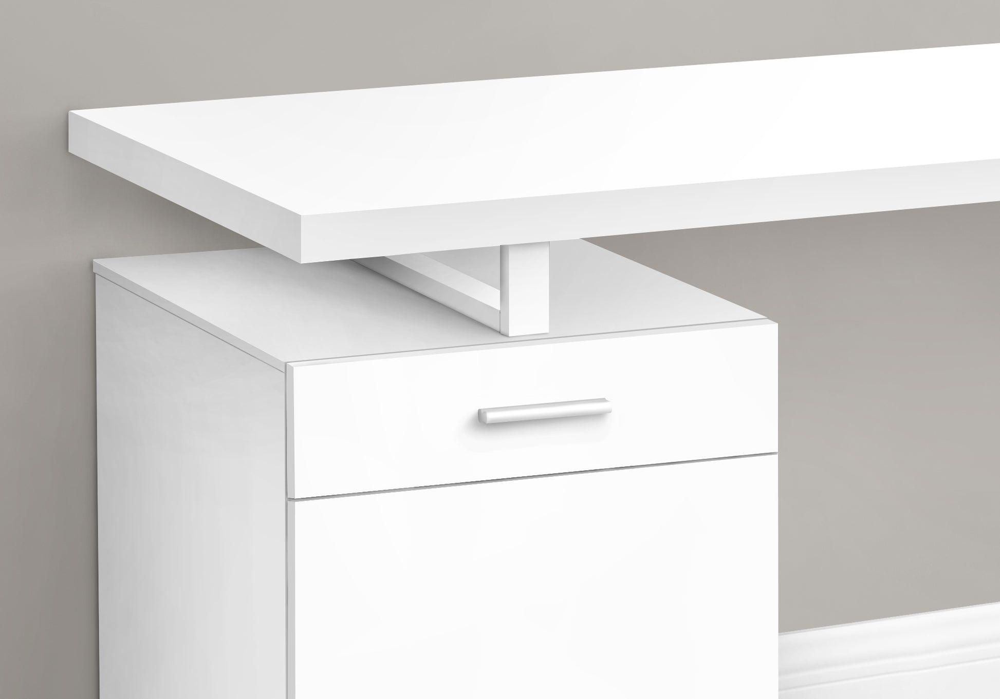 Computer Desk, Home Office, Laptop, Left, Right Set Up, Storage Drawers, 48"L, Work, White Laminate, White Metal, Contemporary, Modern White Particle Board