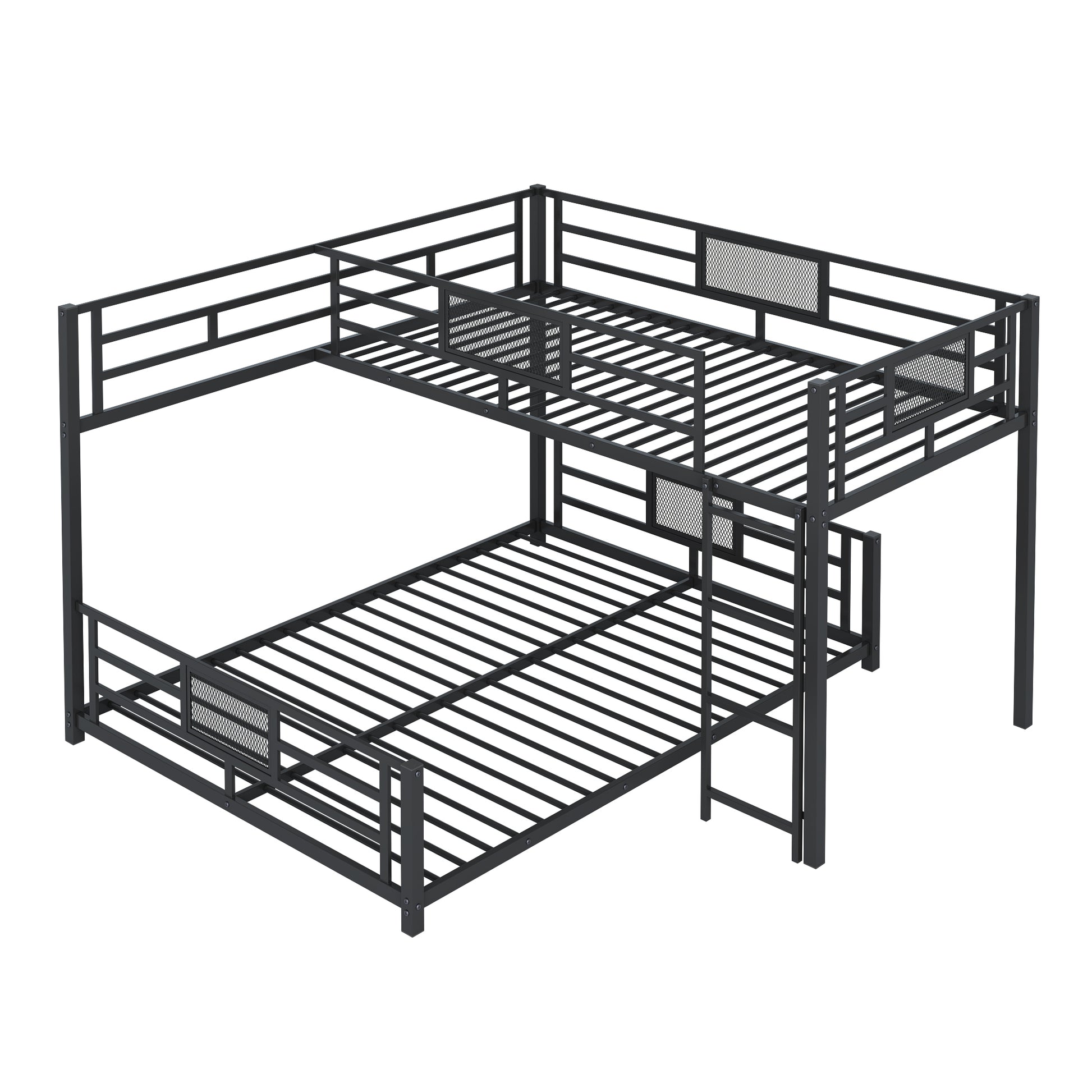 L Shaped Metal Twin Over Full Size Bunk Bed, Black Box Spring Not Required Black Metal Metal