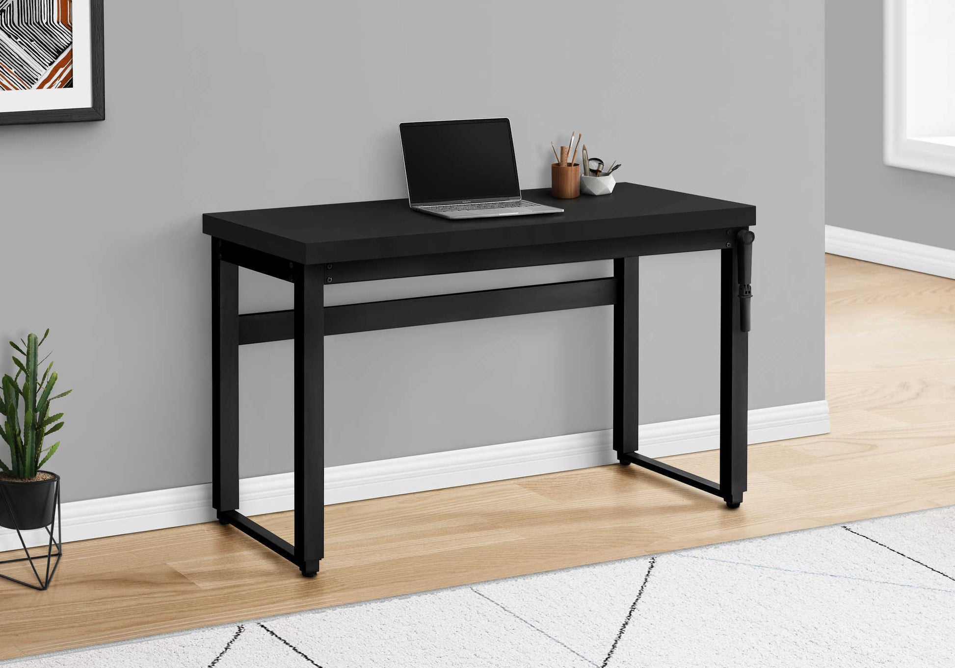 Computer Desk, Home Office, Standing, Adjustable, 48"L, Work, Laptop, Black Laminate, Black Metal, Contemporary, Modern Black Particle Board