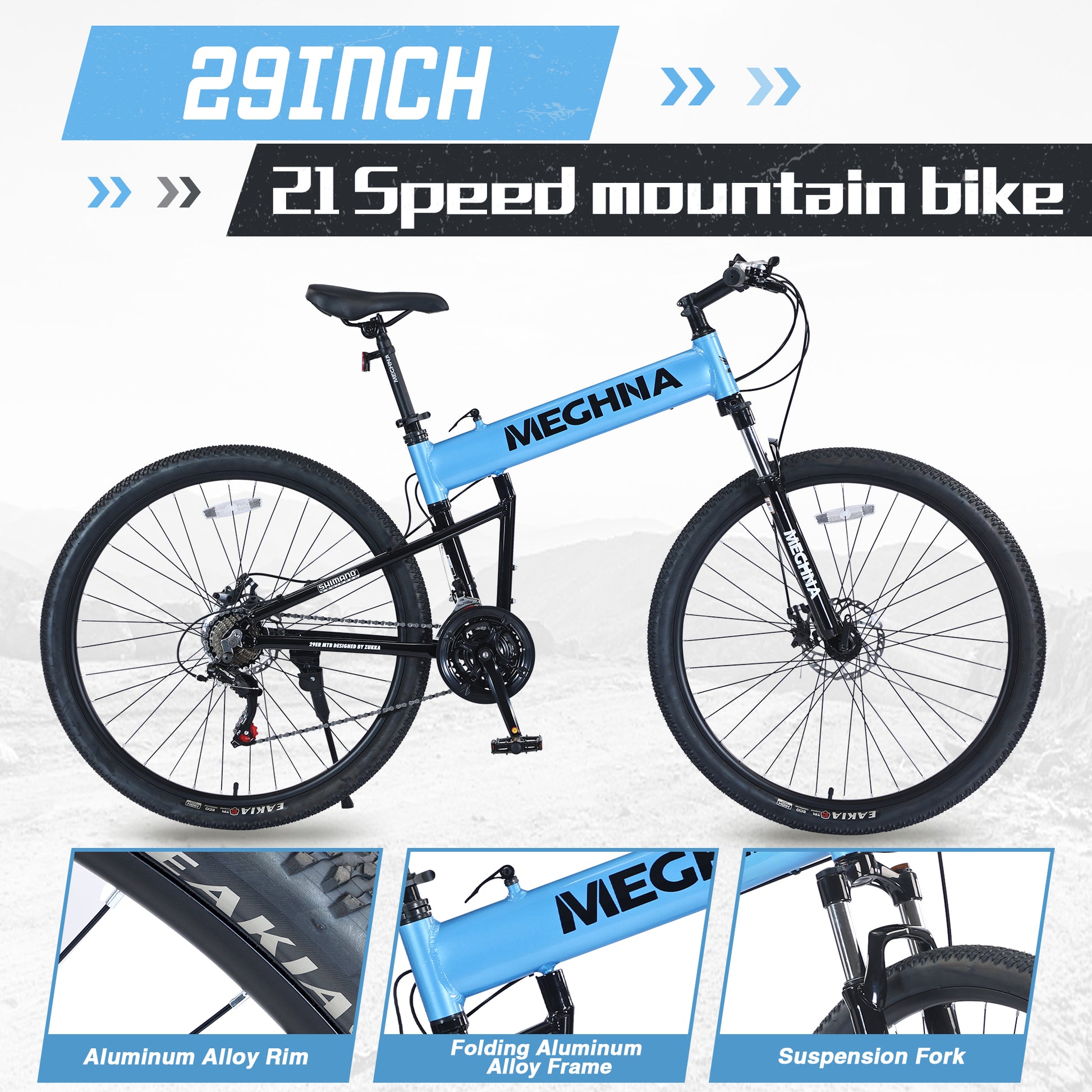 29" Folding Mountain Bike ,Suspension Fork,Aluminium Alloy Frame 21Speed Mountain Bike Cycling Blue Garden & Outdoor Aluminium Alloy