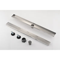 32 Inches Linear Shower Drain With Removable Quadrato Pattern Grate, 304 Stainless Shower Drain Included Hair Strainer And Leveling Feet Brushed Nickel Stainless Steel