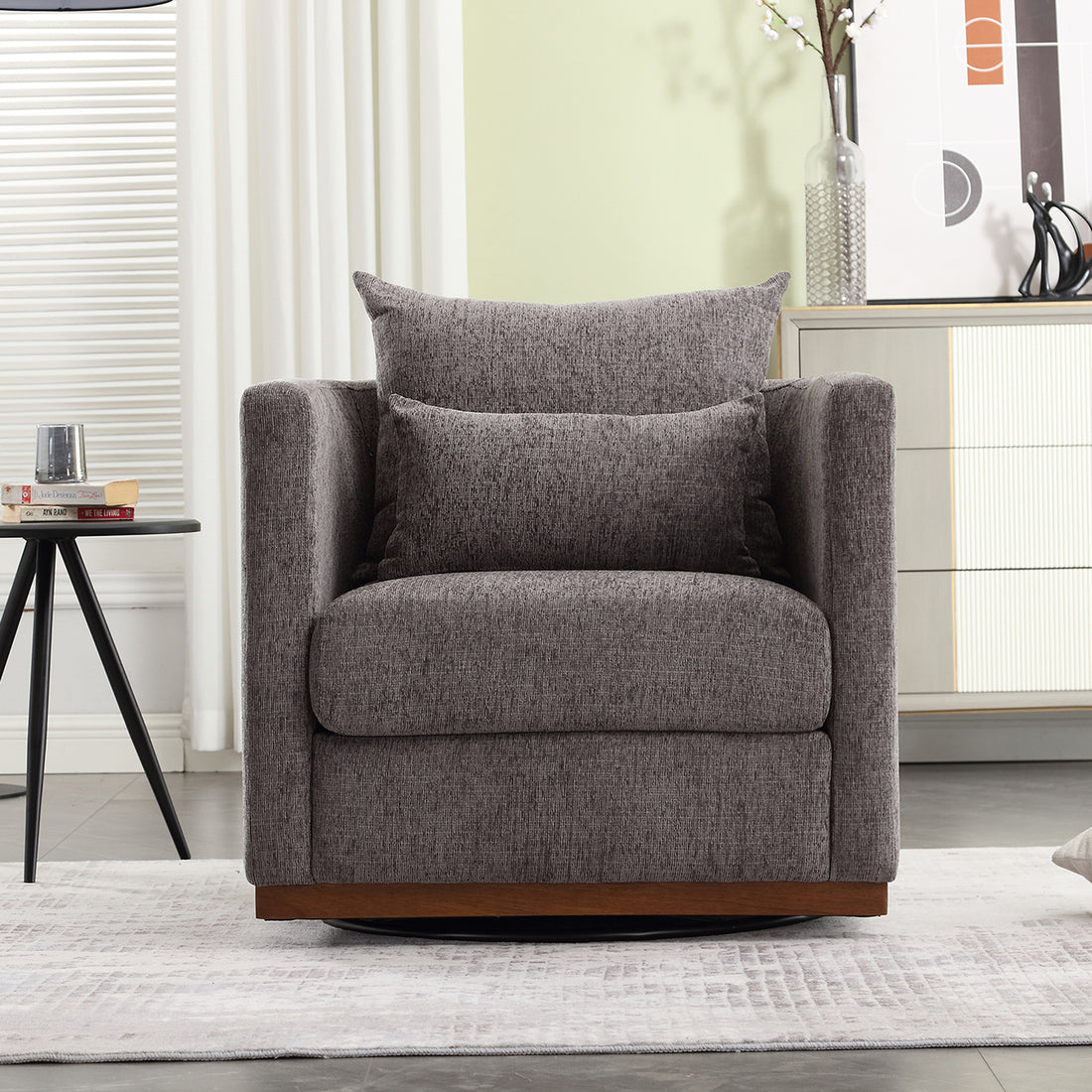 Coolmore Swivel Barrel Chair, Comfy Round Accent Sofa Chair For Living Room, 360 Degree Swivel Barrel Club Chair, Leisure Arm Chair For Nursery, Hotel, Bedroom, Office, Lounge Dark Gray Chenille Dark Gray Primary Living Space Foam Chenille