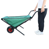 Collapsible Wheelbarrow 176 Lbs Folding Yard Garden Wheelbarrow Foldable Lightweight Gardening Heavy Duty Oxford Cloth Green Lawn Cart For Grass, Leaf, Garden Supplies, 10" Pneumatic Tire Green Iron,Oxford Fabric