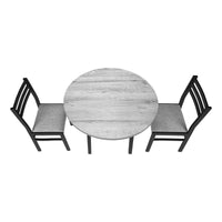 Dining Table Set, 3Pcs Set, Small, 35" Drop Leaf, Kitchen, Black Metal, Grey Laminate, Contemporary, Modern Grey Foam Mdf