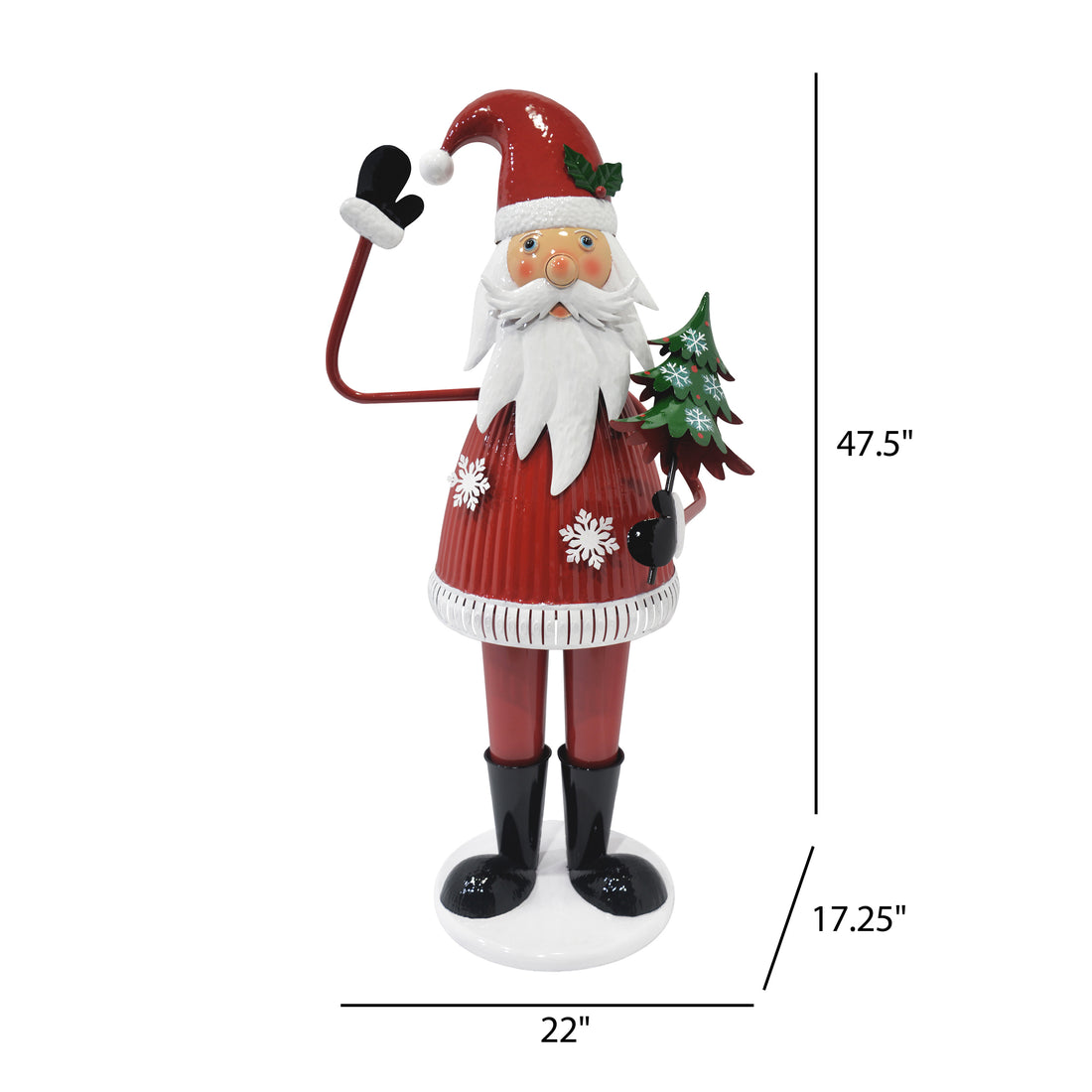 Cheerful Santa Claus Holding Tree And Waving Red Iron