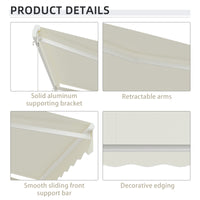 Outsunny 10' X 8' Electric Awning, Retractable Awning, Uv Protection Sun Shade Shelter With Remote Controller And Manual Crank Handle For Deck, Balcony, Yard, Cream Cream White Aluminum