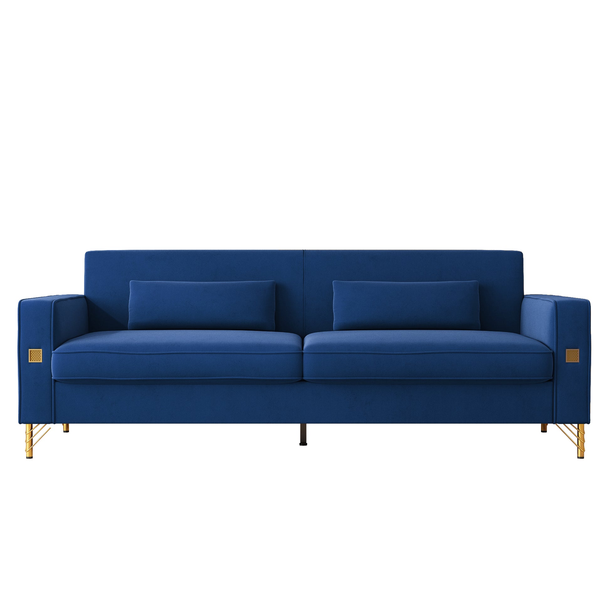 Fx P18 Rb Sofa Luxury Velvet Sofa With Gold Accents Modern 3 Seat Couch With Plush Cushions, Perfect For Living Room And Office Decor Retro Blue Velvet 3 Seat