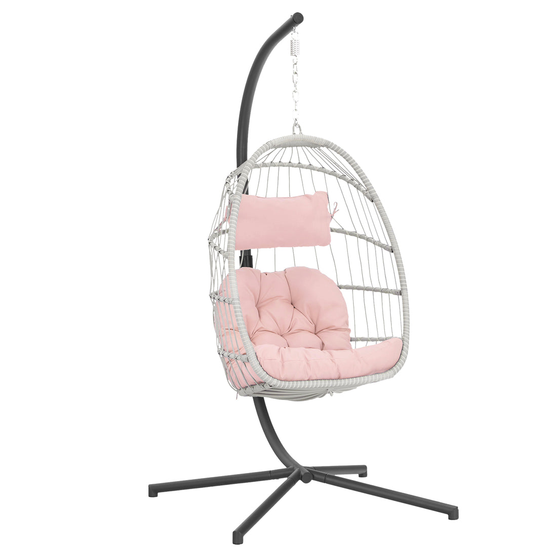 Outdoor Wicker Rattan Swing Chair Hammock Chair Hanging Chair With Aluminum Frame And Blue Cushion Without Stand Pink Cushion Yes Pink Rust Resistant Frame Fade Resistant Cushion Complete Patio Sets