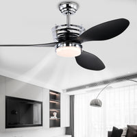 52'' Abs Blades Ceiling Fan With Lights And Dc Remote, Dc Motor Modern Ceiling Fan With 3 Abs Fan Blades & 2 Down Rods, Indoor Ceiling Fan With Light For Bedroom,Living Room Chrome American Design Abs Metal