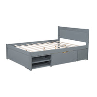 Full Size Platform Bed With Drawer And Two Shelves, Gray Expected Arrival Time: 10.28 Full Gray Mdf Lvl