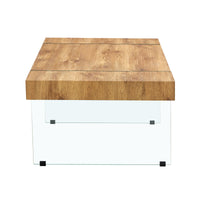 43.3"X23.6" Wood Colored Texture Sticker Mdf Coffee Table With Tempered Glass Legs.Suitable For Living Room.It Can Be Used Not Only As A Coffee Table But Also As A Side Table Or Display Stand. Wood