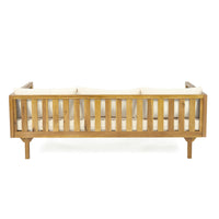 Claremont 3 Seater Daybed With Rattan Arms Beige Cushion Teak Beige Wood Fabric Rattan