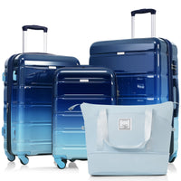 Luggage Sets 4 Piece, 20 Inch With Usb Port, Expandable Abs Durable Suitcase With Travel Bag, Cup Holder, Abs Pc Hard Shell Luggage With Spinner Wheels, Gradient Blue Blue Abs Pc