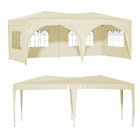 10'X20' Pop Up Canopy Tent With 6 Sidewalls, Ez Pop Up Outdoor Canopy For Parties, Waterproof Commercial Tent With 3 Adjustable Heights, Carry Bag, 6 Sand Bags, 6 Ropes And 12 Stakes, Beige Beige Metal