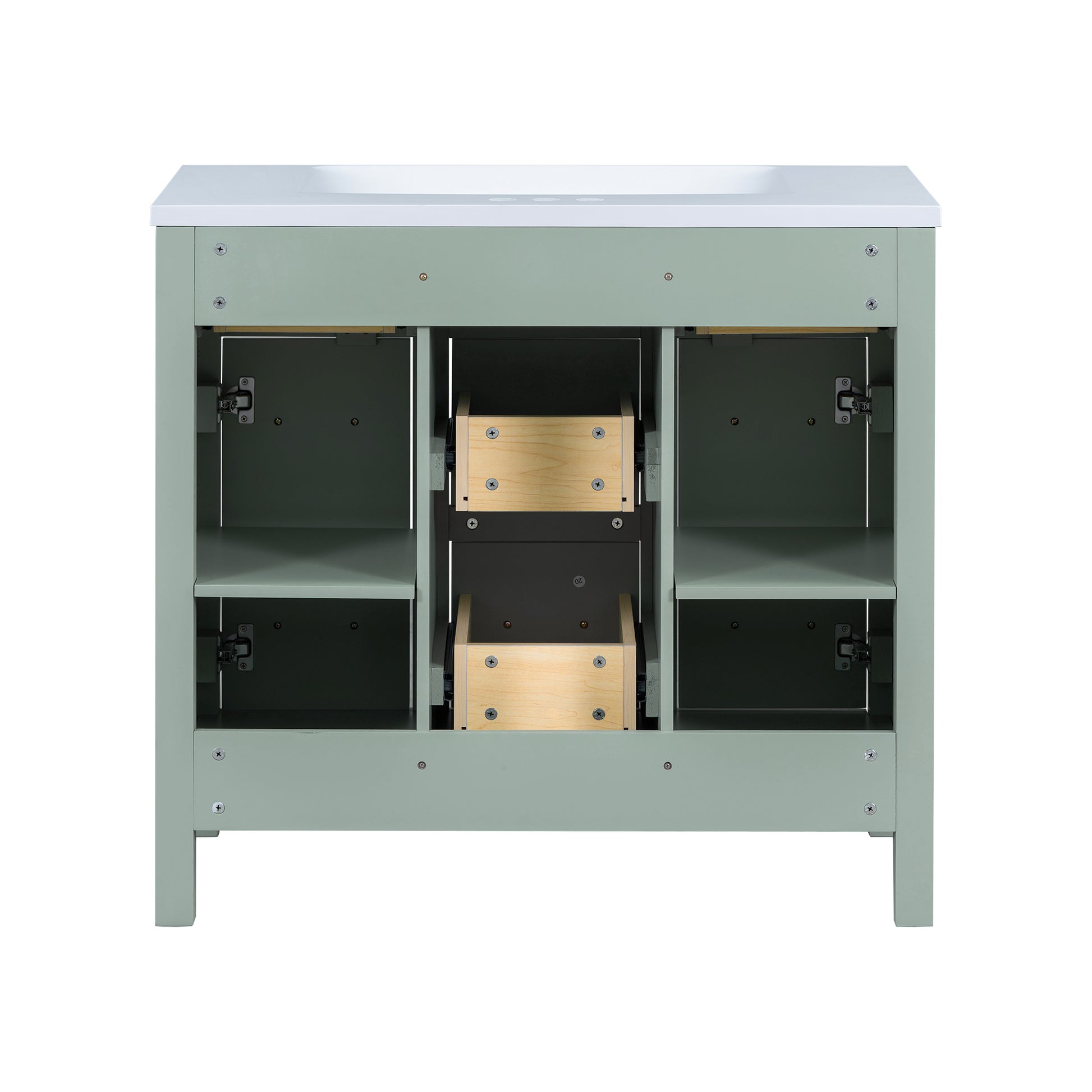 36" Bathroom Vanity Cabinet With Resin Integrated Sink 4 Drawers, 2 Doors Green Bathroom Solid Wood Mdf Resin