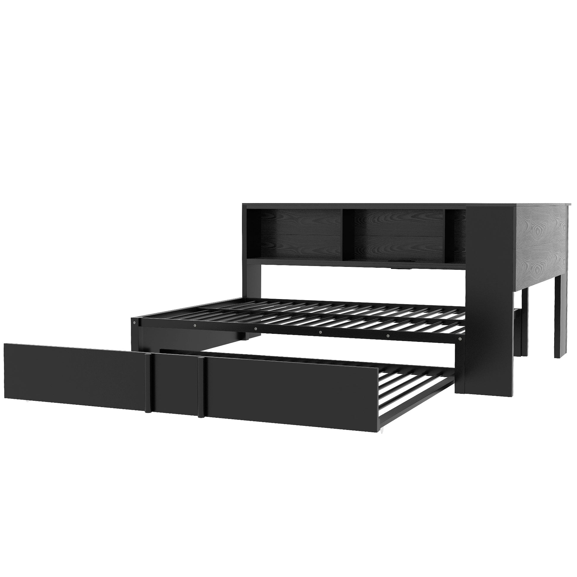 Metal Full Size Daybed With Trundle, Storage Cabinets And Usb Ports, Black Full Black Metal