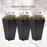 Outsunny Set Of 3 Tall Planters With Drainage Hole, 28" Outdoor Flower Pots, Indoor Planters For Porch Patio And Deck, Black Black Polypropylene